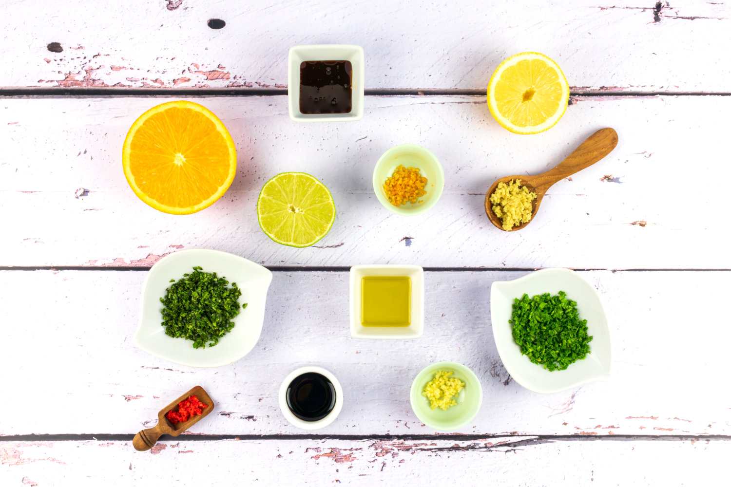 ingredients pour la sauce Chimichurri aux agrumes et miel d avocat